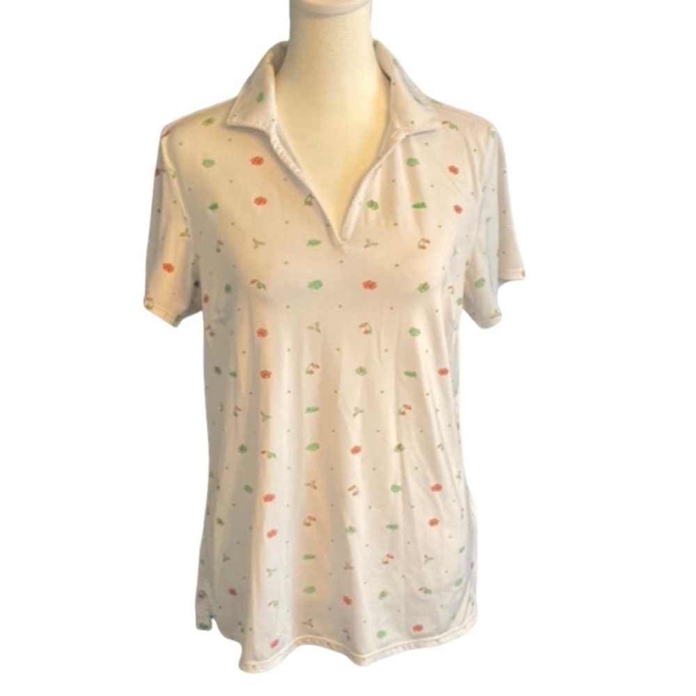 Puma MATTR Galapagos Golf White Collared Top with Parrot Accents. Size M.